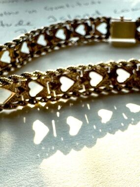 14k Retro wide link rope- Heart Bracelet